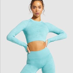Gymshark Camo Long Sleeve Crop Top (Light Green)